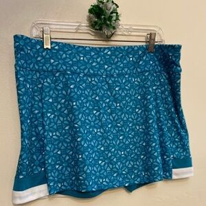 Athletic Stretchy Pull-On Skort~Blue & White~Back Pocket~Size XL